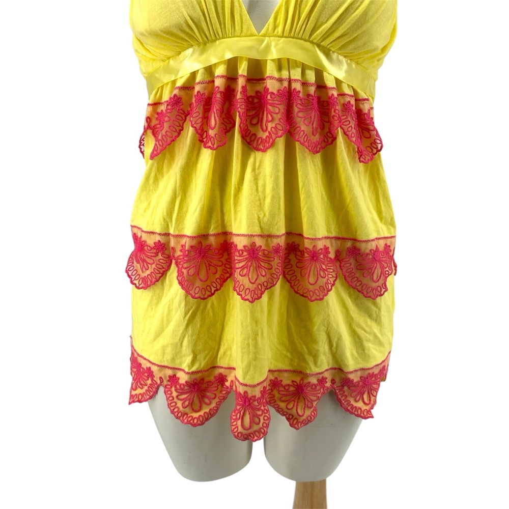 NEW SAMPLE Victoria’s Secret Eyelet Lace Tiered Yellow Sunshine Babydoll Small - Picture 3 of 10